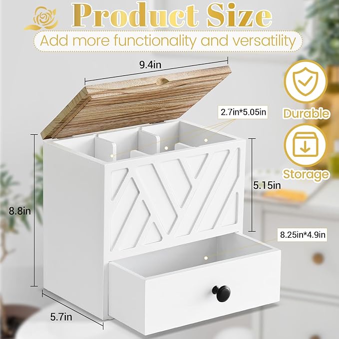 Tampon Holder for Bathroom Decor, Feminine Product Organizer with Lid and Drawer, Shark Week Tampon Storage, Wood Pad and Tampon Organizer for Toilet Organizer, Bathroom Accessories Box for Girl Stuff