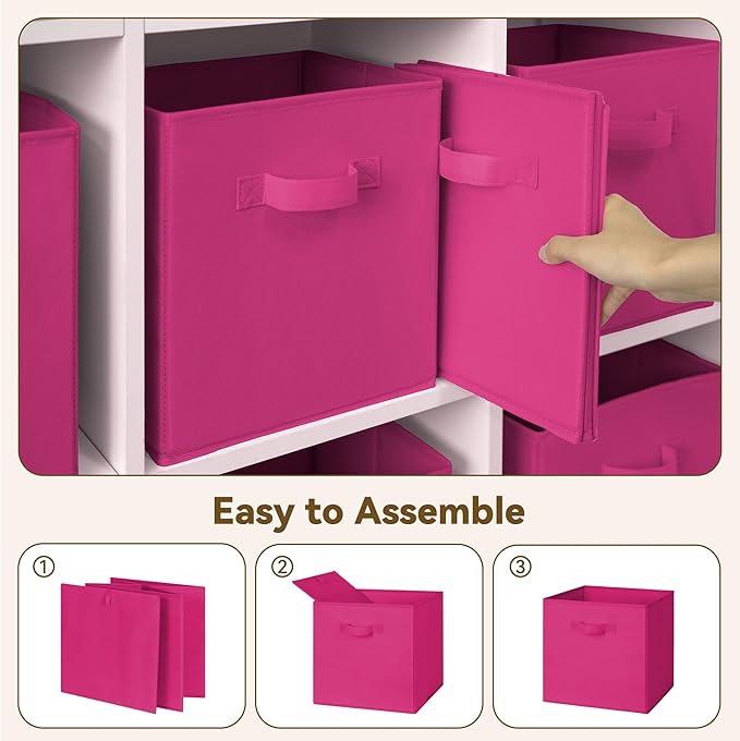 GRANNY SAYS 11 Inch Cube Storage Bins, Cube Storage Organizer, Fabric Storage Bins, Storage Cubes for Shelves, Closet, Toy Storage Bins for Kids Room, Play Room, Rose Red, 6-Pack