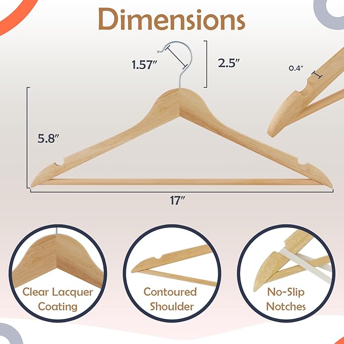 Solid Wooden Hangers 20 Pack, Wood Suit Hangers with Extra Smooth Finish, Precisely Cut Notches and Chrome Swivel Hook, Clothes Hangers for Shirt Coat Jacket Dress, Natural