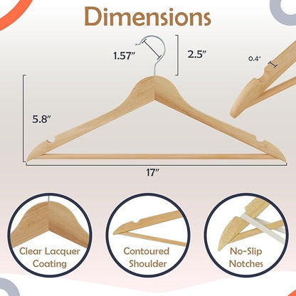Solid Wooden Hangers 20 Pack, Wood Suit Hangers with Extra Smooth Finish, Precisely Cut Notches and Chrome Swivel Hook, Clothes Hangers for Shirt Coat Jacket Dress, Natural