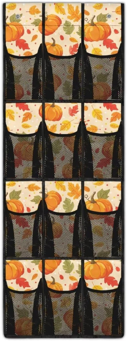 Pumpkin Shoe Organizer Door Hanger for Dorm Room Essentials Home Decor Thanksgiving Door Hanging Shoe Organizer for Living Room,Mesh Fabric Wall Hanging Storage with 12 Pockets