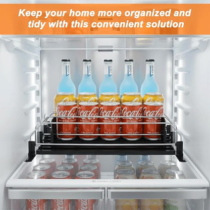 Drink Organizer For Fridge Large Capacity 5 Rows Soda Can Organizer, Automatic Pusher Glide with Removable Dividers For Drink Organizer, Can Holders For Fridge, Space-Saving Can Dispenser For Kitchen