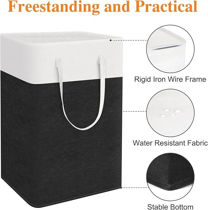 TasticTotes laundry basket 3-Pack, laundry hamper, Hamper with handles, collapsible laundry baskets, Waterproof dirty clothes hamper, Towel Storage for Home or Dorm, 75L-Black