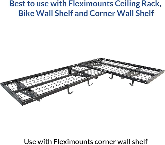 FLEXIMOUNTS 4 Pack Add On Storage Rail Hook Accessory for Ceiling Rack and Wall Shelving, Max Weight Capacity up to 50lbs, Black
