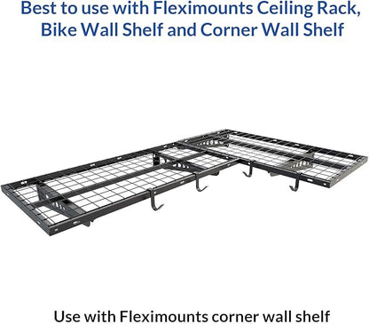 FLEXIMOUNTS 4 Pack Add On Storage Rail Hook Accessory for Ceiling Rack and Wall Shelving, Max Weight Capacity up to 50lbs, Black