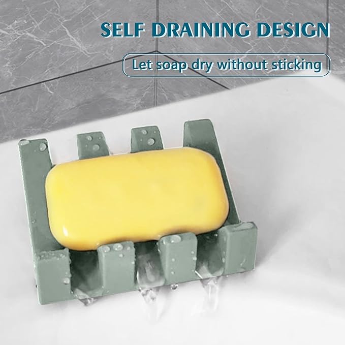 Self Draining Soap Dish Holder,Silicone Soap Dish,for Bathroom,Kitchen, Sponges，Can Extend Soap Life，Keep Soap Bars Dry and Easy Cleaning (Green,1-Pack)