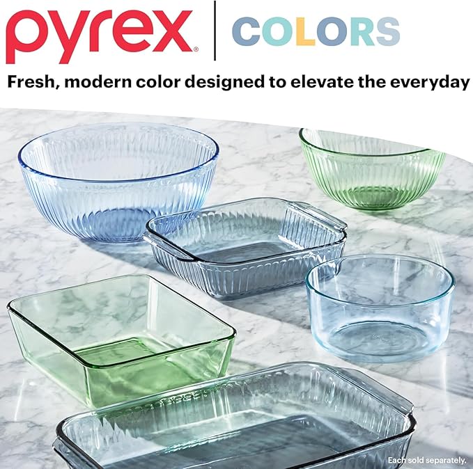 Pyrex Colors Tinted (12-PC Full Set) Small/Medium/Large Food Storage Container Set, Snug Fit Non-Toxic Plastic BPA-Free Lids, Freezer Dishwasher Microwave Safe, 3 Cup, 6 Cup & 11 Cup