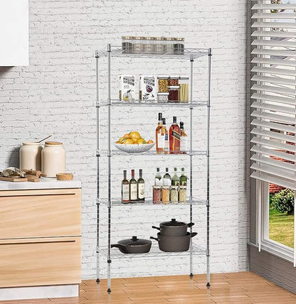 5-Tier Shelving Unit Adjustable Metal Shelves 48" H Storage Rack Wire Shelf for Pantry Kitchen Closet Organization Space Saving, 750LB Capacity, 21.5D x 11.6W x 47.6H, Chrome