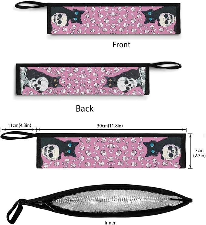 COEQINE Gothic Portable Utensils Case Pink Skull Themes Couple Skull Black Cats Utensil Holder Leaf Proof Fit 11.8 x 2.7 for Travel Picnic Outdoor Halloween Decor