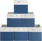 FinishingBo 13 x 13 Inch Fine Linen Storage Bins with Handles，Fabric Cube Boxs，Basket Organizers for Shelves for Home, Closet Drawers (White/Blue-6 Pack)