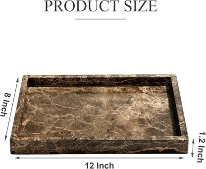 YMXYJM Real Natural Marble Tray for Bathroom, Genuine Marble Stone Vanity Tray, Luxury Storage Trays for Kitchen, Vanity, Home Decor, Dresser, Non-Resin/Non-Ceramic, 12"x 8"x 1.2", Dark Brown