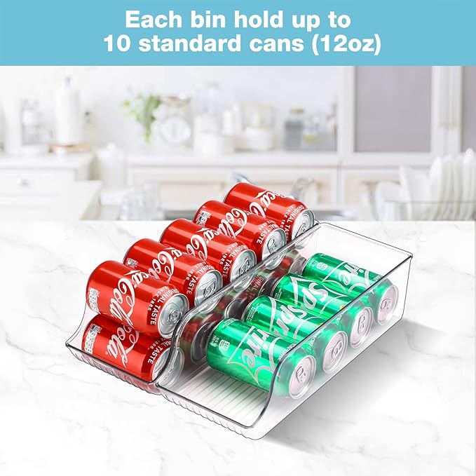 Puricon Drink Organizer for Fridge Pusher Glide Bundle with 2 Pack Standard Can Drink Dispenser Organizer for Refrigerator