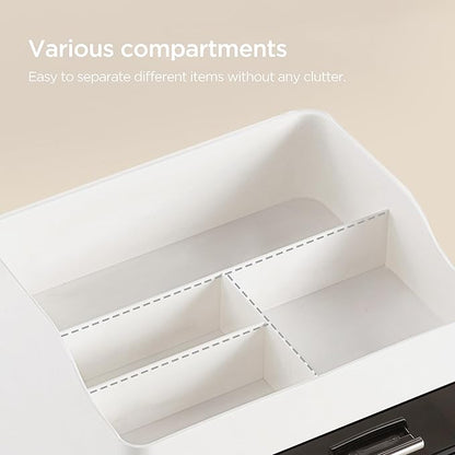HBlife Makeup Organizer for Vanity with 2 Drawers, Large Plastic Bathroom Countertop Cosmetics Organizer Skin Care Storage, Easy to Store Lipsticks, Nail Polishes, Perfumes, Eyeshadow Palettes, White