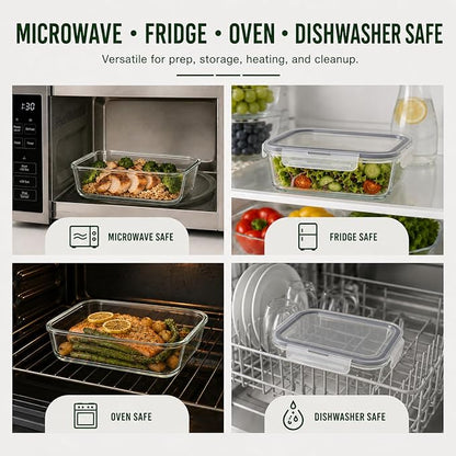 5 Pack 36oz Borosilicate Glass Food Storage Containers Set with Lids, Freezer Meal Prep Containers, Airtight Bento Lunch Container Set, Oven, Freezer and Dishwasher Safe, BPA Free, Kitchen Storage Set