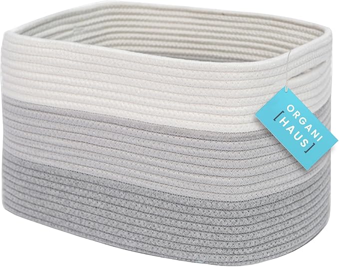 3-Toned Gray Cotton Rope Basket for Shelf Storage - 15"×10"×9½" - Woven Decorative Basket for Organizing - Closet, Nursery, Bedroom - Toys, Books, Towels, Clothes