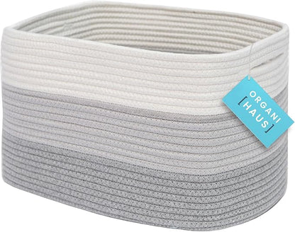 3-Toned Gray Cotton Rope Basket for Shelf Storage - 15"×10"×9½" - Woven Decorative Basket for Organizing - Closet, Nursery, Bedroom - Toys, Books, Towels, Clothes