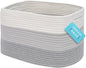 3-Toned Gray Cotton Rope Basket for Shelf Storage - 15"×10"×9½" - Woven Decorative Basket for Organizing - Closet, Nursery, Bedroom - Toys, Books, Towels, Clothes
