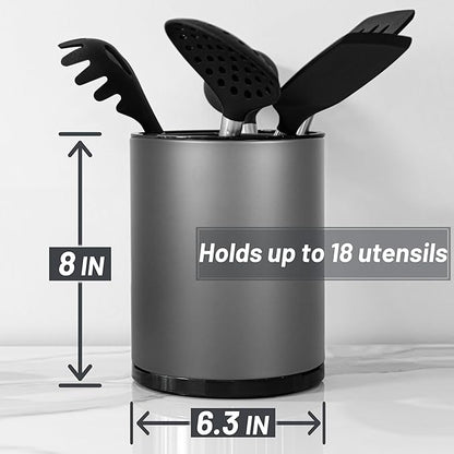 Kitchen Utensil Holder for Countertop 360° Rotating Utensil Caddy Extra Large Utensil Crock Cooking Utensil Holder for Kitchen Counter (Dark Grey)