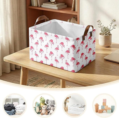 3 Pack Flamingo Storage Baskets for Gifts Summer Flamingo Empty Large Collapsible Toy Storage Bins Box Tropical Canvas Baskets Organizer with Handles Nursery Decor Laundry Basket for Shelves Closet