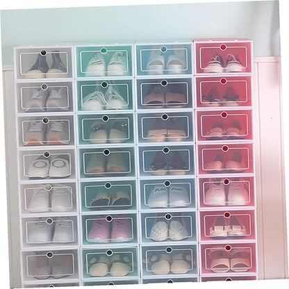 Cabilock 6PCS Pink Transparent Stackable Shoe Storage Boxes Large Thickened Plastic Containers for Closet Entryway Organizer with Door for Easy Shoe Visibility