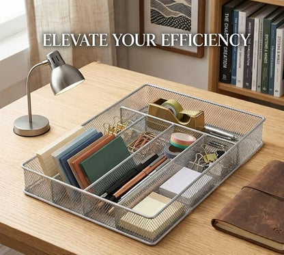 YBM Home Metal Silverware Organizer for In-Drawer Cutlery Storage, 5 Compartment Mesh Cutlery Flatware Tray Sorts Kitchen Utensils, Great for Office Supplies 1133s