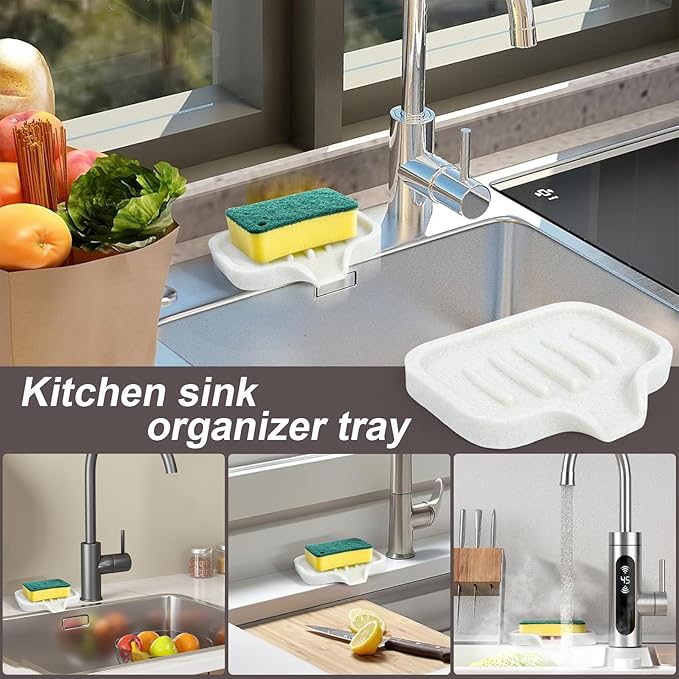 Self Draining Soap Dish for Shower and Bathroom Sink - Large Marble Resin Soap Holder with Drain, Non Slip Soap Tray for Bar Soap, Kitchen & Bathroom Counter