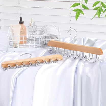 Belt Hanger for Closet, 2 Pack Closet Organizers and Storage Belt Rack Max 48 Belts, Multifunction Wooden Hanger Tie Rack