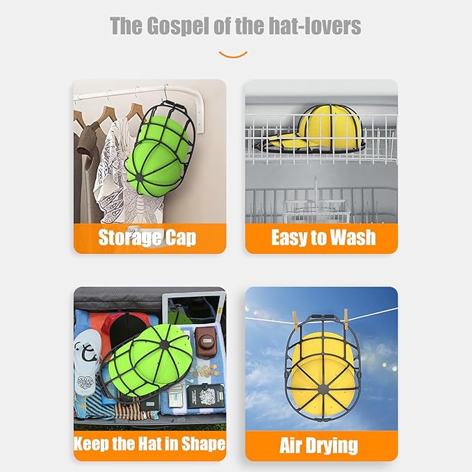 Hat Washer Cage for Washing Machine - Cap Cleaner Holder for Cleaning and Protecting Hats- Universal Hat Cleaner for for Adult and Kid's Baseball Caps - White (1 Pack)