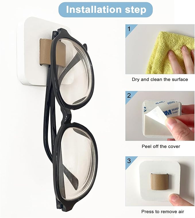 Sunglasses Organizer Wood Sunglasses Storage Wall Mounted Eyeglasses Holder Eyewear Display,Home Decor, (4pcs-Short-Grey/White/Blue/Wood Color)