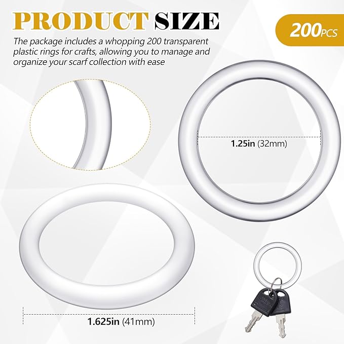 200 Pcs Plastic Scarf Rings for Crafts DIY 1-5/8" Clear Scarf Hanger O Napkin Rings Bulk Acrylic Curtain Hangers Accessories