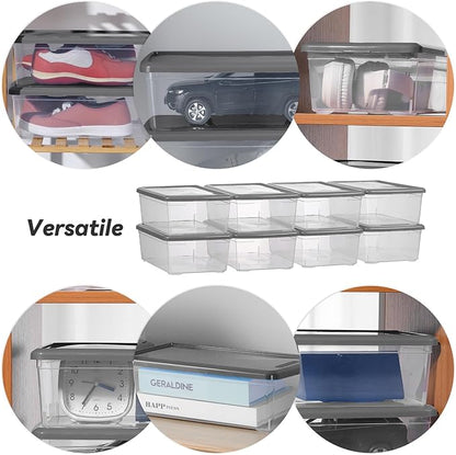 6 Quart Latching Storage Box,Plastic Clear Storage Bins With Lids Stackable (Grey, 8 Pack)