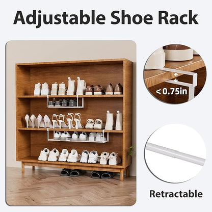 Expandable Shoe Rack Organizer, Hanging Shoe Organizer for Closet & Adjustable Under Cabinet Shelf,Shoe Storage Rack Retractable for Kitchen and Clothing Storage (White, 2 Pack)