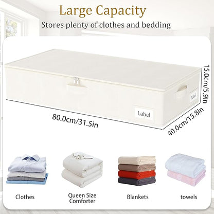 Yawinhe Foldable Underbed Storage Bags, Containers Bin with Lids, Large Under Bed Organizer Box, with Sturdy Zipper und Label Holders, for Clothing, 31.5''Lx15.7''Wx6''H, 2 Pack, Beige