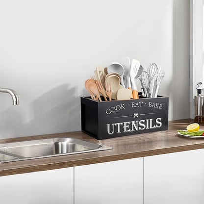 Suli Extra Large Kitchen Utensils Holder with 4 Compartments (Black)