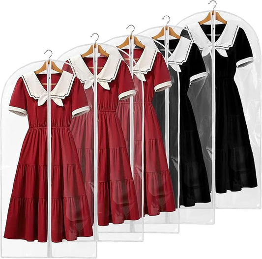 48" All Clear Garment Bags for Hanging Clothes, 5 Packs Suit Bags for Closet Storage, Plastic Waterproof Suit Cover Bags with Zipper for Coats, Jackets, Dresses (Set of 5)