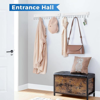 Belt Hanger Wall Mounted, Wooden Coat Rack Belt Organizer 2 Pack Max 24 Storage Capacity, 180° Rotating Space Saving Hangers for Ties, Tank Tops, Scarves, Bras, Keys, Bags White