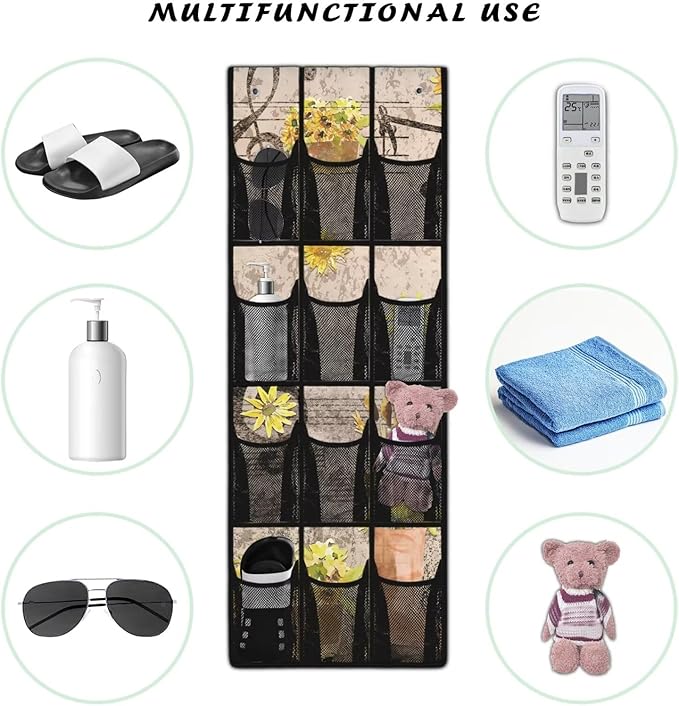 12 Large Pockets Hanging Storage Bag, Wall Storage Bag Over The Door Storage Pockets Fabric Wall Door Closet Hanging Storage Bag Organizer,Daisy