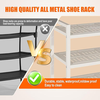 4-Tier Shoe Rack, Large Capacity Metal Free Standing Shoes Rack, Sturdy and Durable Shoe Organizer, Shoe Shelf for Closet, Entryway, Bedroom, for 24-28 Pairs, 42.1" W x 9.8" D x 27.6" H, White