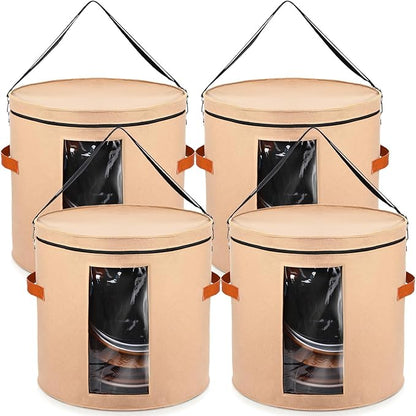Suzile 4 Pcs Hat Boxes Oversized Round Cowboy Hat Storage Box for Women Men 19" x 17" Cowboy Large Felt Organizer Bag Baseball Cap Container with Dustproof Lid for Clothes Case Travel Gift(Camel)