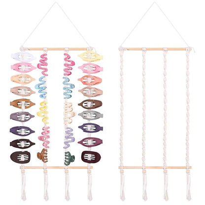 SNOWSTAR Macrame Flat Hair Claw Clip Organizer,Hanging Hair Clip Holder and Storage for Women Girls,Flat Hair Accessorie Hanger Home Decor for Wall,Door,Closet