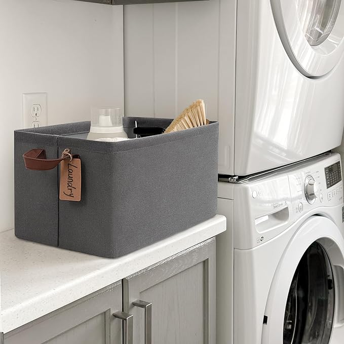 CHICVITA Storage Baskets for Shelves, Large Fabric Storage Bins with Metal Frame, Closet Organizer Bins for Living Room Bedroom, 16 ¾" L x 11" W x 9 ¾" H, Gray, 4-Pack