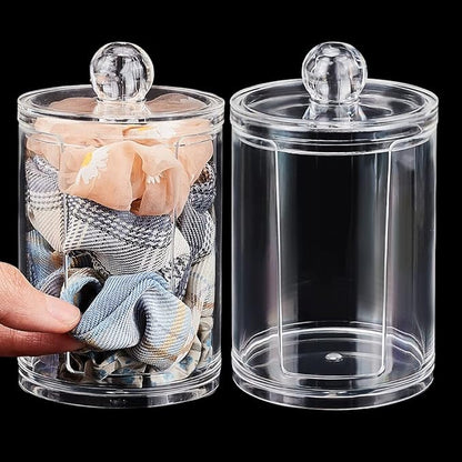 PH PandaHall 2pcs Acrylic Scrunchie Display Stand, Small Hair Ties Storage Organizer Clear Scrunchie Holder with Lid Hair Accessories Storage Rack for Women, 4.6 inch in Height