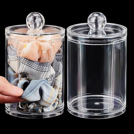 PH PandaHall 2pcs Acrylic Scrunchie Display Stand, Small Hair Ties Storage Organizer Clear Scrunchie Holder with Lid Hair Accessories Storage Rack for Women, 4.6 inch in Height