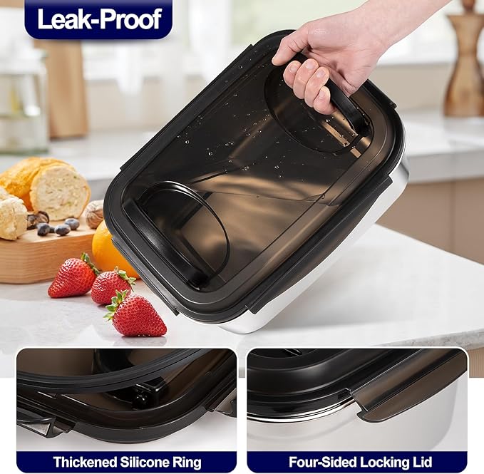 QCQHDU Stainless Steel Food Storage Containers, 5500 ML/ 186 oz / 23 Cup Large Food Storage Meal Prep Containers with Airtight Lids for Roasting Turkey, Chicken, Baking Casserole, Fruits, Party