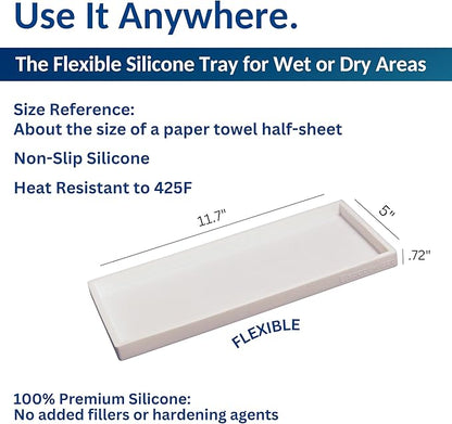 Spacewiser Countertop and Vanity Tray - 11.7" Silicone Bathroom Tray Countertop, Dish Soap Trays for Kitchen Counter, Bathroom Counter Organizer Accessories Caddy, Shower Trays Makeup Mat Oil, White