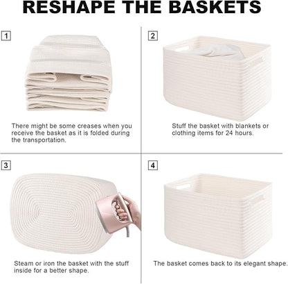 4 Pack Storage Baskets for Organizing, Woven Baskets for Shelves - Perfect for Toys, Books, Towels, and Clothes, Durable Gift Basket Bins Toy Storage, 15.7''Lx11.8''Wx7.8''H, White