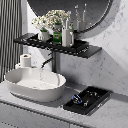 BBK Bathroom Vanity Tray 11.8 in- 2 Pack(Large) Silicone Bathroom Tray for Counter, Perfume Key Trinket Ring Tray, Decor Soap Dispenser Countertop Tray for Kitchen Sink Organization (Black)