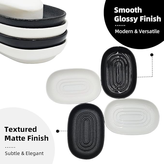 Ceramic Soap Dishes for Bar Soap- Matte White Textured Finish Bar Soap Holder for Bathroom Kitchen Sink & Shower - Easy to Clean Simple Oval Soap Dish Soap Tray for Soap Bars, Sponges, Jewelry