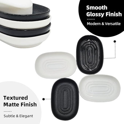 Ceramic Soap Dishes for Bar Soap- Matte White Textured Finish Bar Soap Holder for Bathroom Kitchen Sink & Shower - Easy to Clean Simple Oval Soap Dish Soap Tray for Soap Bars, Sponges, Jewelry
