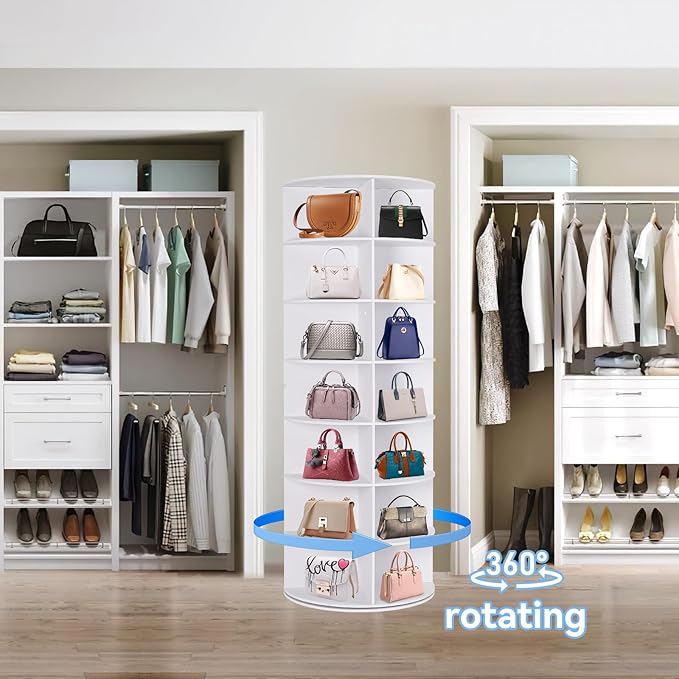 7 Tier Rotating Shoe Rack Tower, 360° Spinning Display Rack, Space Saving Storage Organizer with Lazy Susan for Closet, Hallway, Bedroom, Living Room, Dressing Room